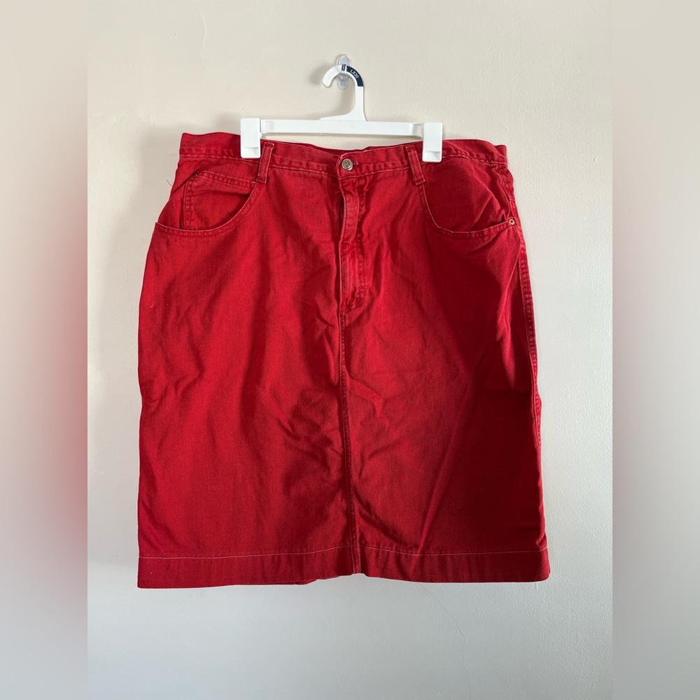 Vintage Red Denim Midi Skirt
